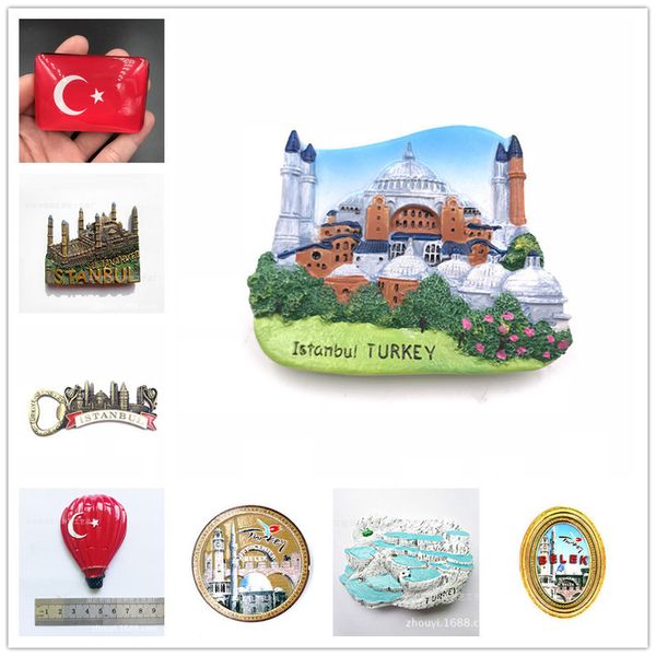 Magnete da frigorifero da viaggio in Turchia creativo Souvenir Istanbul Pamukkale Magneti decorativi Bandiera di cristallo con mongolfiera di alta qualità 220718
