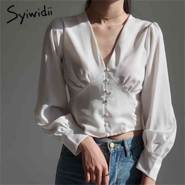

satin shirt and blouse women plus size korean fashion clothing lantern vintage long sleeve spring white office lady 210607