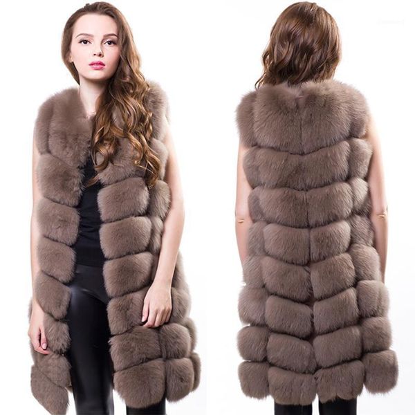 Gilet da donna in finta pelliccia da 90 cm, vero cappotto, capispalla caldo da ragazza, gilet in pelle d'argento