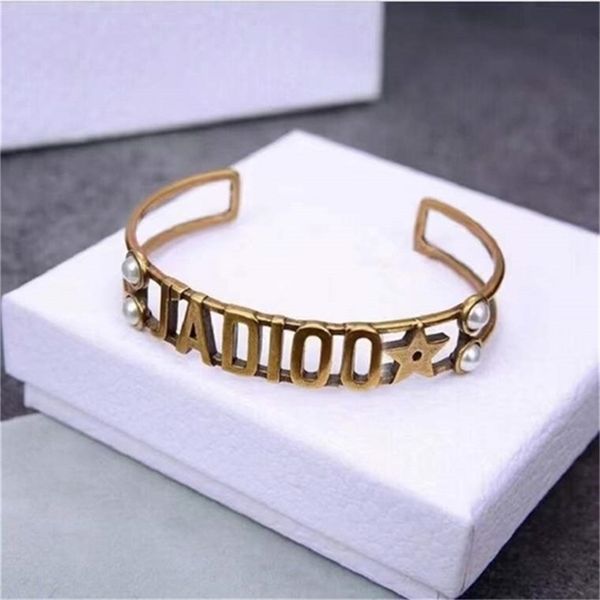 

2022 fashion 20% off designer jewelry d high-end version ja letter star full diamond pearl bracelet women's light luxury fashion open b, Black
