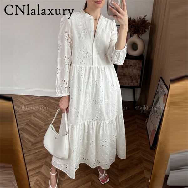 

cnlalaxury summer casual long sleeve buttons females vintage white embroidery dresses vestidos beach boho paerty dress robe 220720, Black;gray