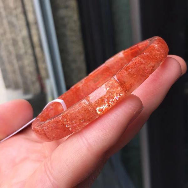 

natural gold strawberry quartz orange sunstone bracelet 8x5mm clear rectangle beads super 7 crystal women men aaaaaa, Silver