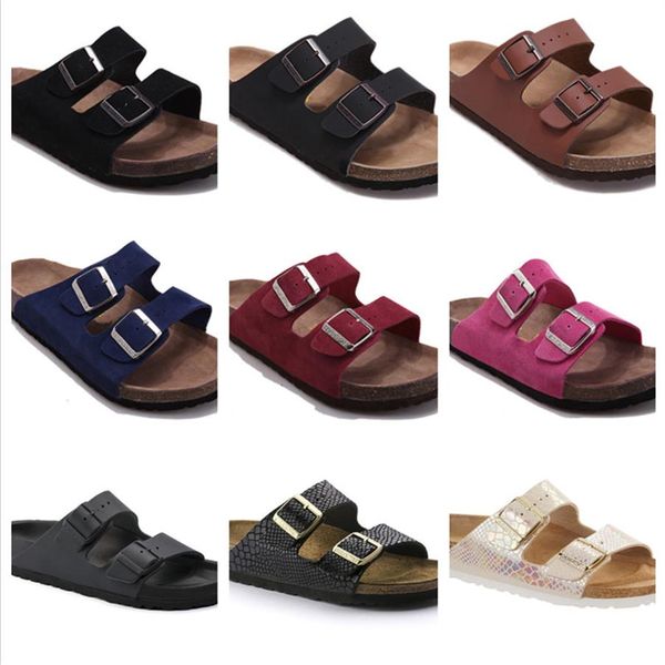 

new style men genuine leather slippers women sandals double buckle famous brand men shoes summer beach with orignal b323n, Black