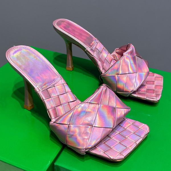 

lido mule summer high luxury designer heeled sandal high end simple and fashionable net red star with the same slipper weaving design elemen, Black