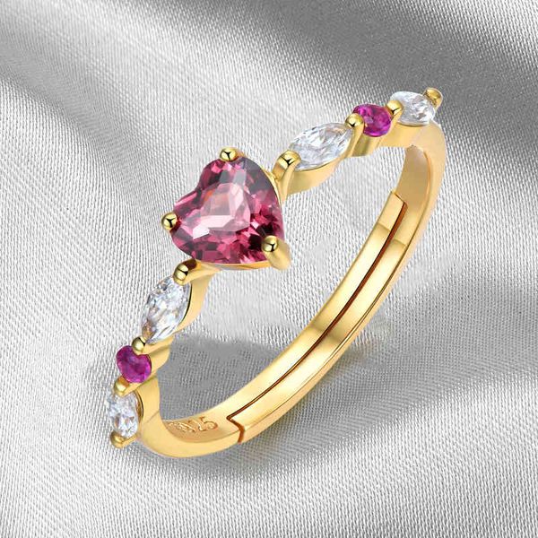 

band rings finger ring fashion simple natural garnet heart 925 sterling silver gold plated japanese mori women's geometric bracelet
