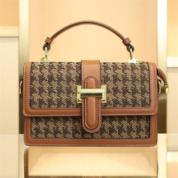 

purse 2022 new grid canvas small square bag leather women's lattice sling one shoulder messenger portable outlet_8gsm