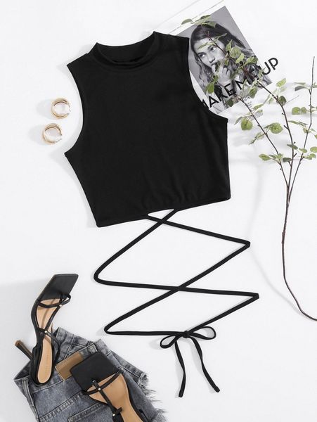 

lace up waist tank a9ky#, White