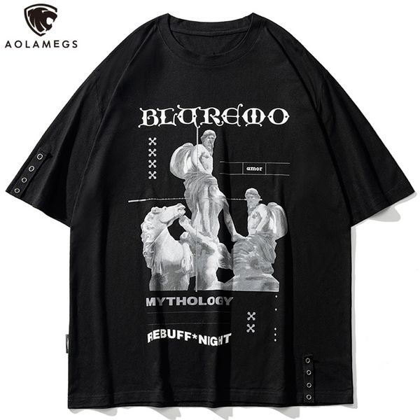 

aolamegs men's oversized t-shirts animal horse graphic print t-shirts summer hip hop tee cottons fashion casual streetwear 220706, White;black