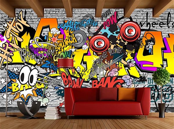 Trendy Street Graffiti 3D Tapete Wandbild Wohnzimmer Schlafzimmer Kinderzimmer Hintergrund Home Verbesserung Eine Malerei Für die Wandbilder Tapeten