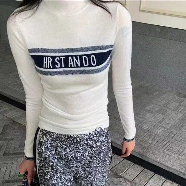 

2022 fashion designer womens women's knits t shirt high-end cotton knit turtleneck women's comfortable soft black and white classi