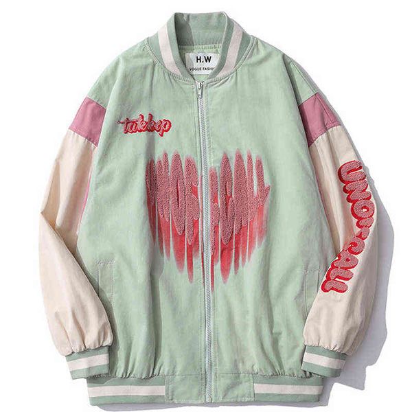 

baseball uniform men retro heart letter embroidered patchwork jacket 2021 loose oversize couple bomber jacket varsity t220728, Black;brown