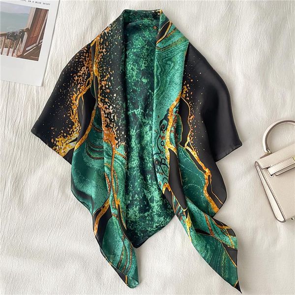 

large square silk scarf women satin shawls and wraps hijab design print headbands female 90cm foulard bufanda bandana, Blue;gray
