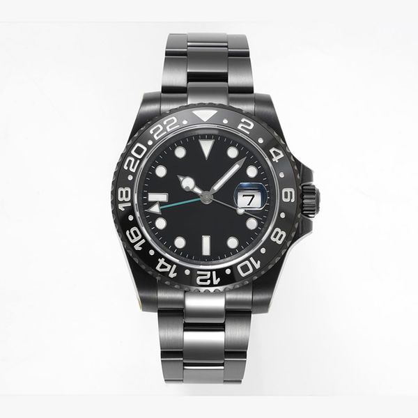

black ceramic dial men's gmt watch 40mm automatic machine 904l black stainless steel strap st9 classic folding buckle sapphire mirror w, Slivery;brown