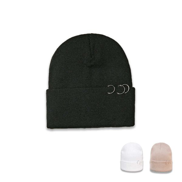 

korean style personalized iron ring knitted hat men's versatile warm and cold proof hat wool hat women's new autumn and winter, Blue;gray