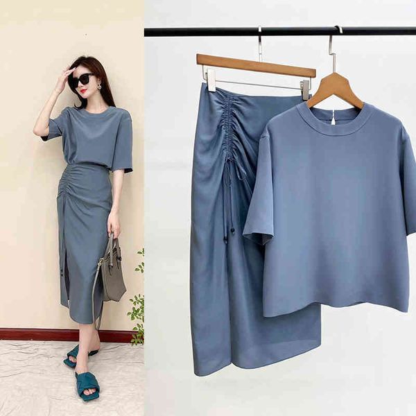 

women's suits blazers p400535 xiaohe ic haze blue 30mm silk heavy crepe round neck short sleeve shirt set, White;black