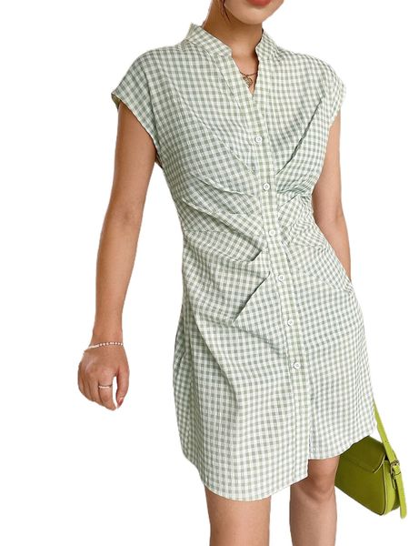 

dazy gingham plicated detail batwing sleeve dress 65lt#, Black;gray