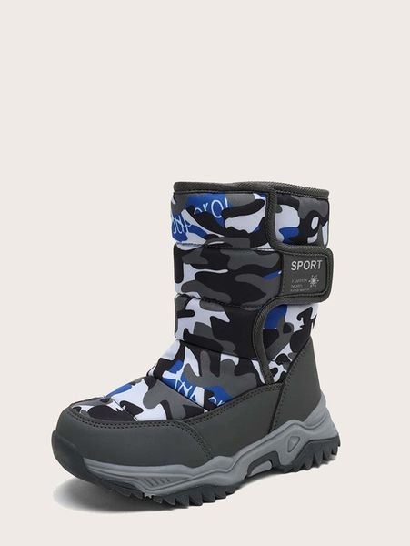 

boys camo pattern snow boots she, Black;grey