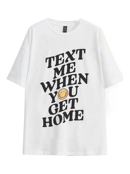 

x happy doodle co slogan & cartoon graphic drop shoulder tee i7pe#, White