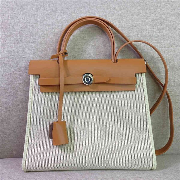 

luxury h handbags 2022 new canvas splicing cowhide bag color matching large capacity single shoulder messenger portable women's bag fas