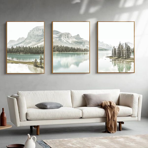 Natureza Poster Cartaz Da Parede Arte Da Lona Pintura Nordic Mountain Lake Paisagem Imagem Decoração Home Impressão Para Sala de estar Design