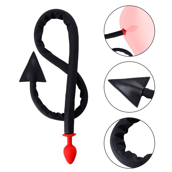 Prodotti per adulti di coda di diavolo nera Slave Cosplay Butt Cuppone Silicone Apparato Apparato anale Rosso Bondage SM Sexy Toys Sexy