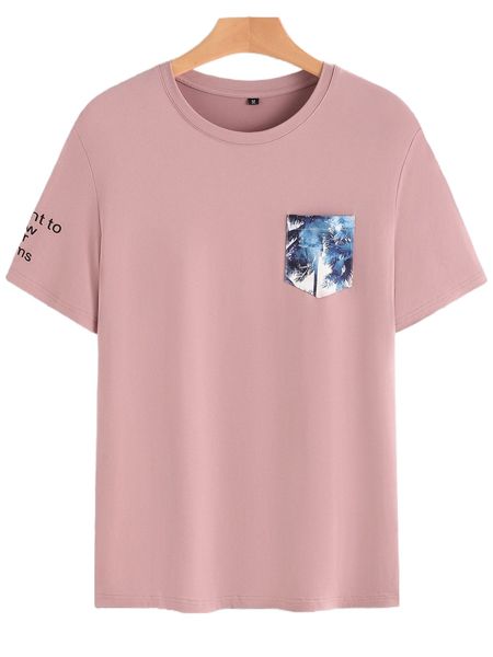 

men palm tree & letter graphic patched pocket tee 84rx#, White;black