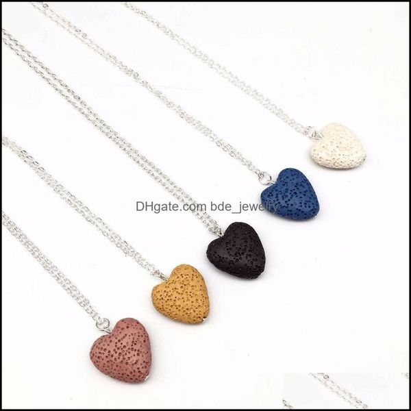 

pendant necklaces fashion black lava stone love heart essential oil diffuser necklace aromatherapy jewelry drop delivery dhseller2010 dhgdh, Silver