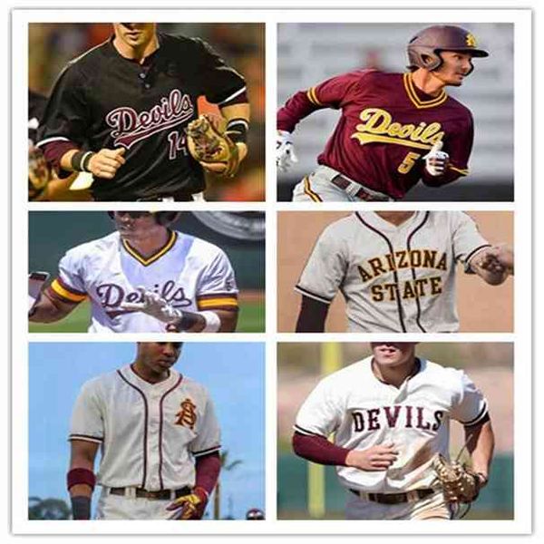 

xflsp college arizona state sun devils 27 hunter jump 20 spencer torkelson 18 trevor hauver 17 myles denson baseball asu men jersey, Black