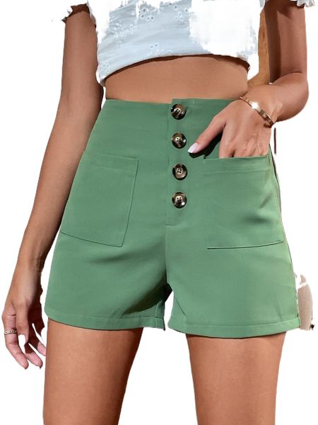 

buttoned front pocket patched shorts f2of#, White;black