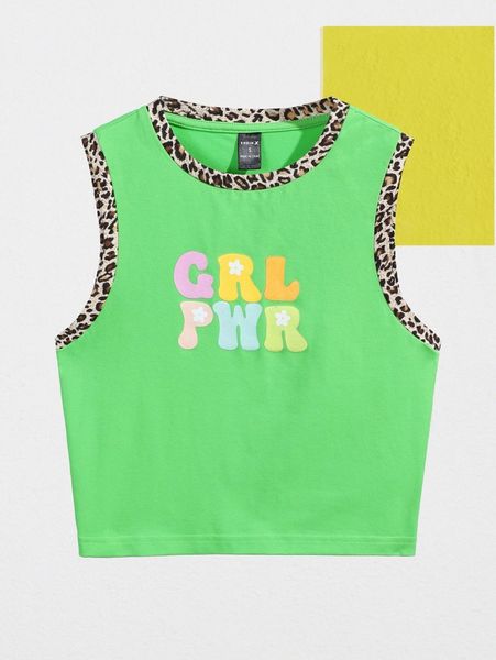 

x joyandelle letter graphic contrast leopard trim tank d5y3#, White