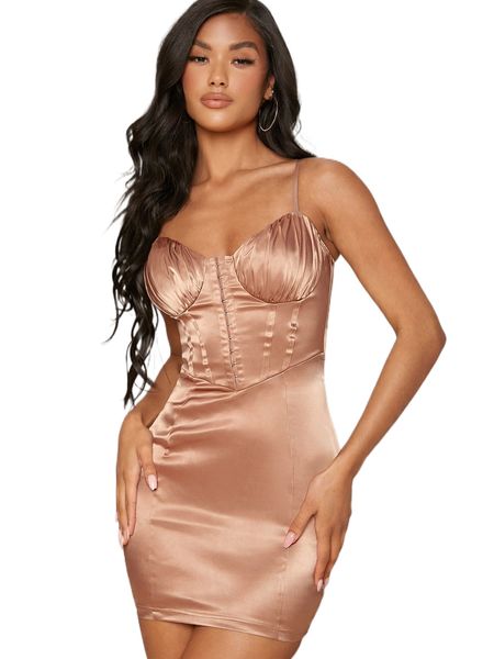 

ruched bust seam front cami dress o34x#, Black;gray