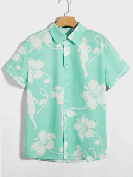

men floral & figure graphic shirt x79v#, White;black