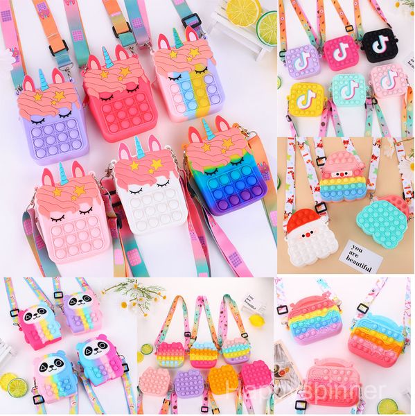 Декомпрессионные игрушки пузырьковые поп -игрушечные пакеты Unicorn Rainbow Candy Colors Силиконовые сумки для плеча мода