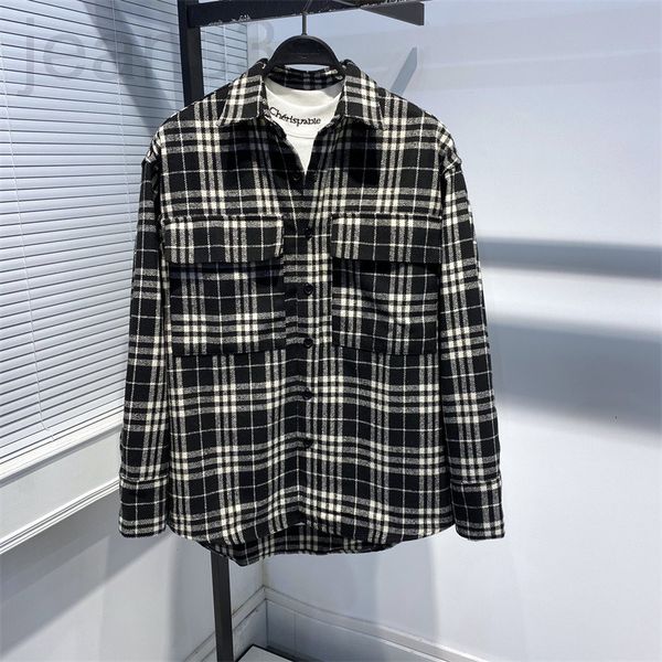 

men's casual shirts designer return order 2022 spring thickened shirt outer wear wool nylon black and white check loose fashion gtc2269, White;black