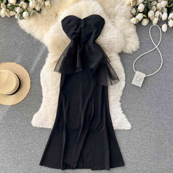 

casual dresses black strapless dress, elegant and dignified evening high waist, thin, hip wrapped, fishtail, split skirt, female e2jw, Black;gray