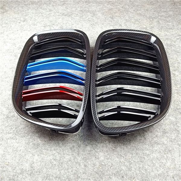 

2pcs car-styling for bmw 5 series gt f07 2009-20 16 abs mesh grille double line slat car grille replacement front bumper