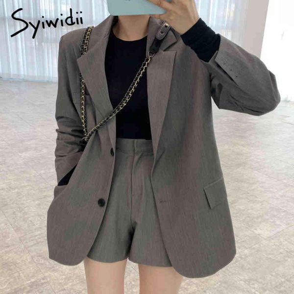 

2 piece women short with spring summer shorts and blazer suit set korean office ladies business outfits 210415, White;black