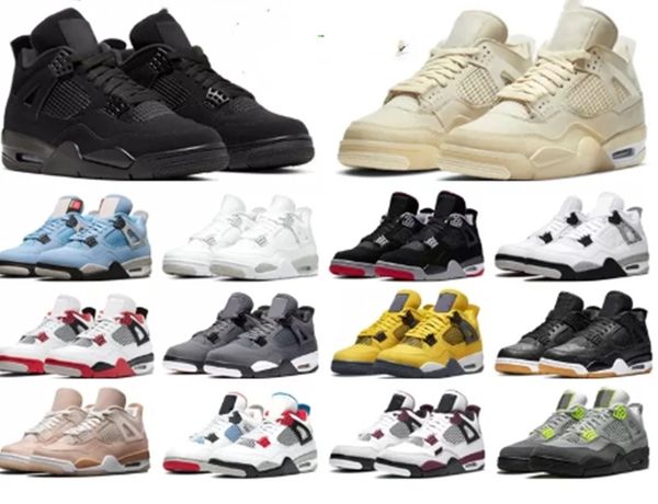 

off sail mens basketball shoes jordan4s 4s iv black cat white military canyon purple jumpman bred blue thunder infrared jordens 4 men women, Black;brown