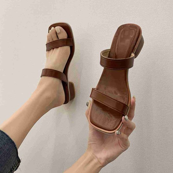 

classic luxury paris women's open-toe sandals high heels summer casual thick-heeled fashion all-match beige women's slippers new d, Black