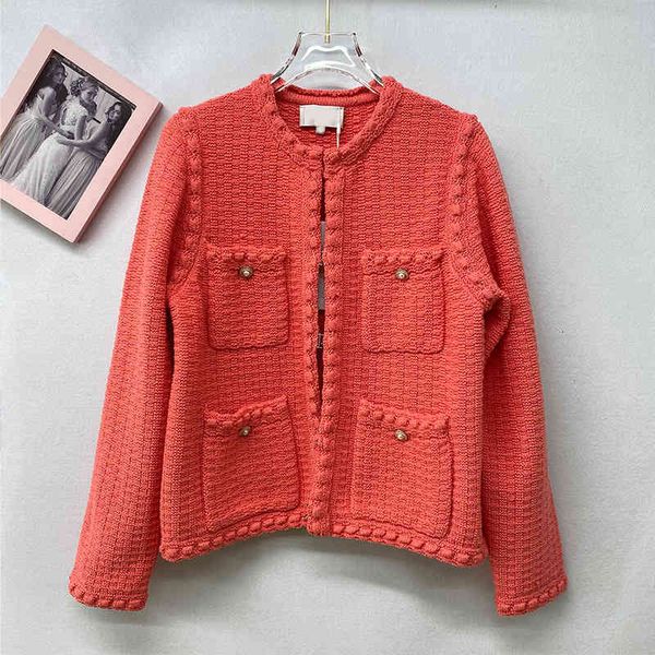 

women's knits tees early spring solid color cardigan round neck high version four pockets thin and generous knitted blouse women, White