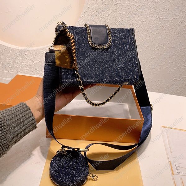 

denim totes lady chain shoulder bags luxury designer crossbody handbag round coin wallets saddle purse evening bag fashion