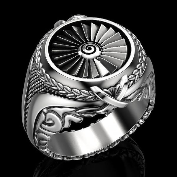 

vintage punk mens 925 sterling silver heavy metal turbine ring gift jewelry ring, Golden;silver