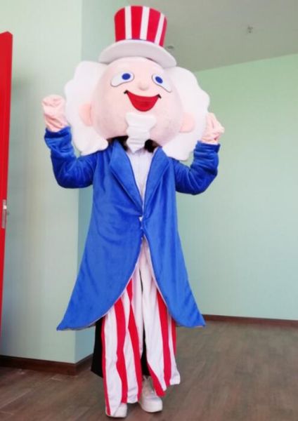 Maskottchen-Puppenkostüm für Erwachsene, Uncle Sam Cartoon-Maskottchen-Kostüm zum Verkauf, Kostümanzug, Halloween, Weihnachten, Karneval, Party, Performance-Requisiten