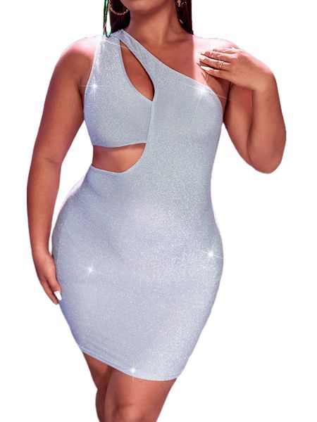 

plus one shoulder cut out glitter bodycon dress b5yz#, Black