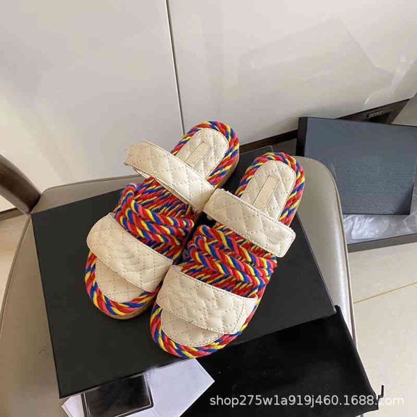 

slippers summer hemp rope straw roman sandals thick soled fashion comfortable half slipper women's shoes, Black
