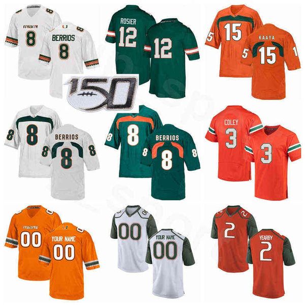 

men kids ncaa college miami hurricanes 8 braxton berrios jersey football 12 malik rosier brad kaaya stacy coley joseph yearby duke johnson, Black