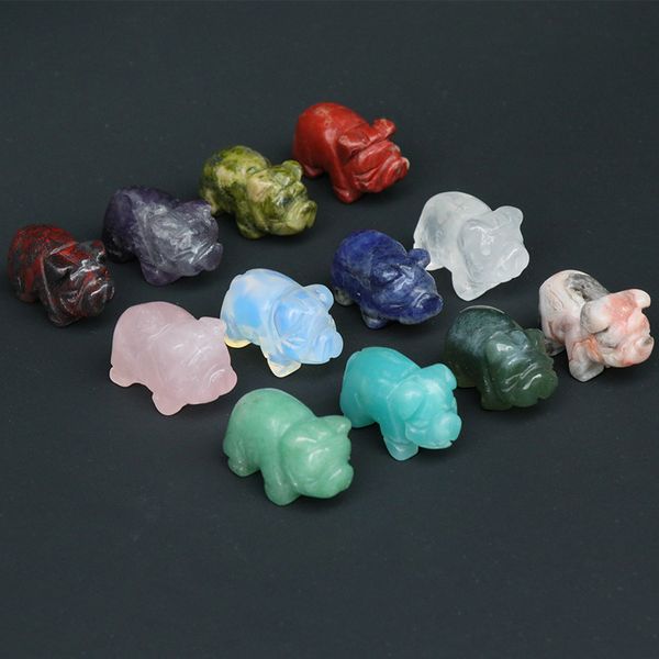 

natural stone carving pig shape crafts ornaments amethyst rose quartz crystal healing agate animal decoration, Black