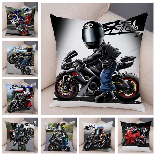 Kissenbezug, Extremsport-Kissenbezug, Dekor, Cartoon-Motorrad-Kissenbezug, weicher Plüsch, bunt, mobiler Fahrrad-Kissenbezug für Sofa, Zuhause, Auto, 220623