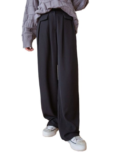 

dazy fold pleated slant pocket pants n1ml#, Black;white