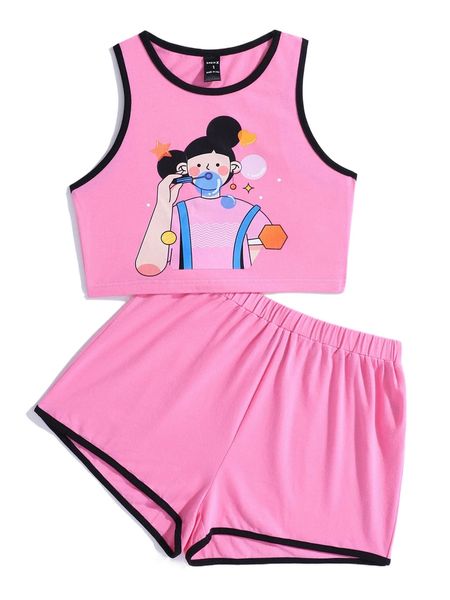 

x kellykwok figure graphic ringer tank and track shorts set w51v#, White